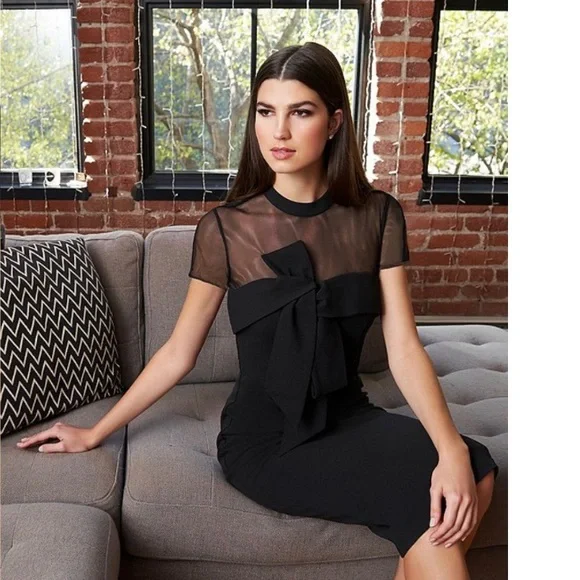 JS Collections Bow-Front Illusion Sheath Dress - Black